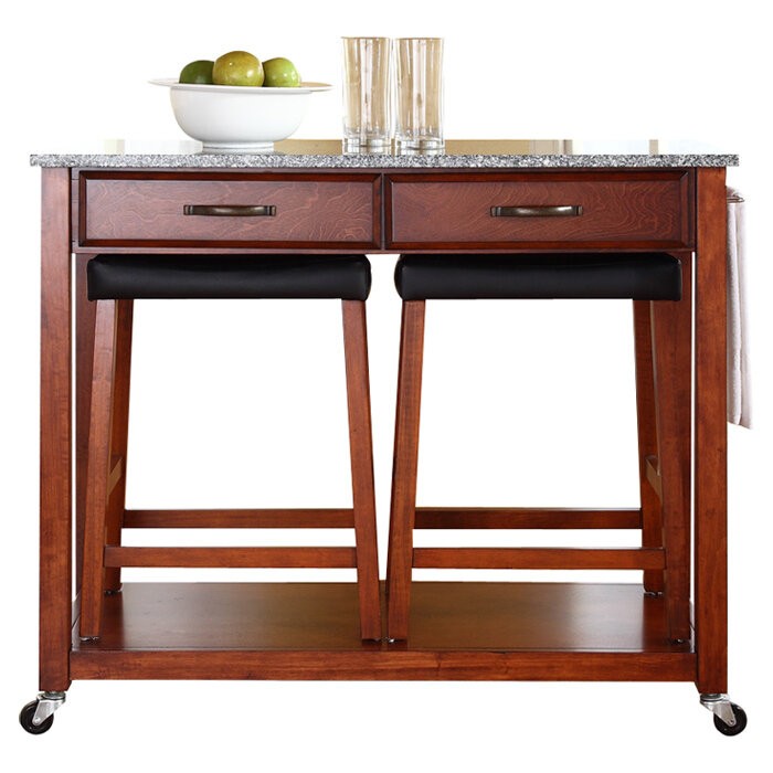 Diamondback 43'' Wide Rolling Kitchen Island Set with Granite Top