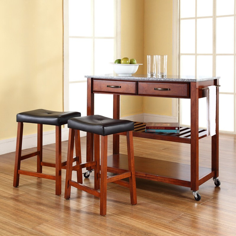 Diamondback 43'' Wide Rolling Kitchen Island Set with Granite Top
