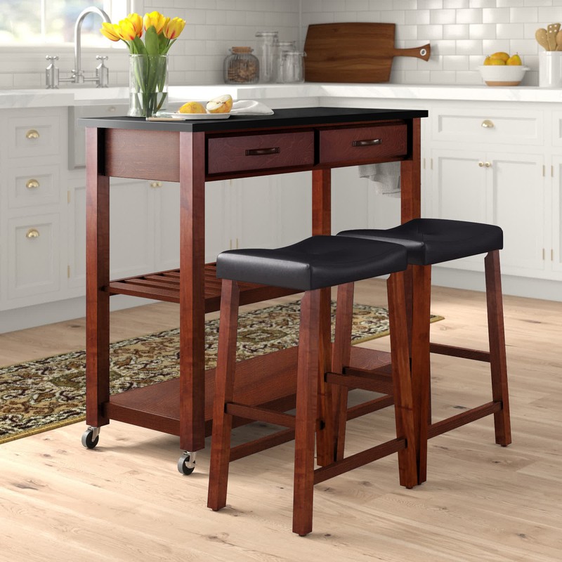 Diamondback 43'' Wide Rolling Kitchen Island Set with Granite Top