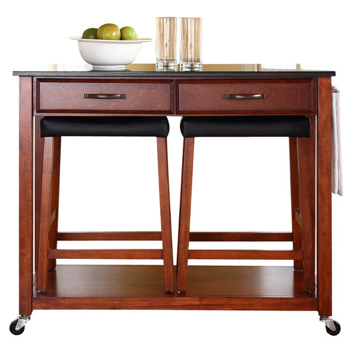 Diamondback 43'' Wide Rolling Kitchen Island Set with Granite Top