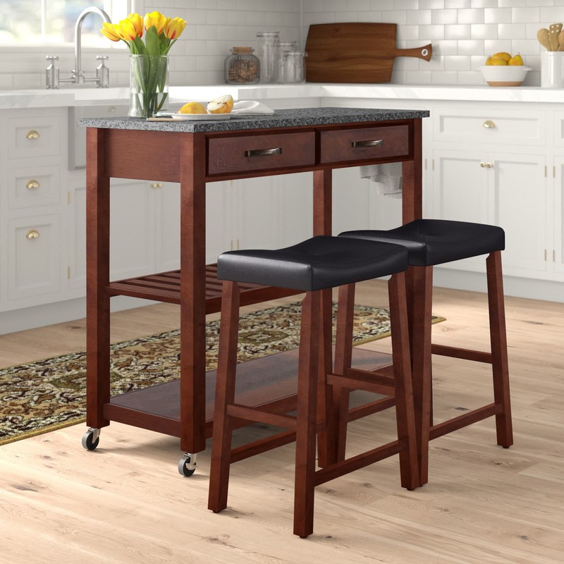 Diamondback 43'' Wide Rolling Kitchen Island Set with Granite Top