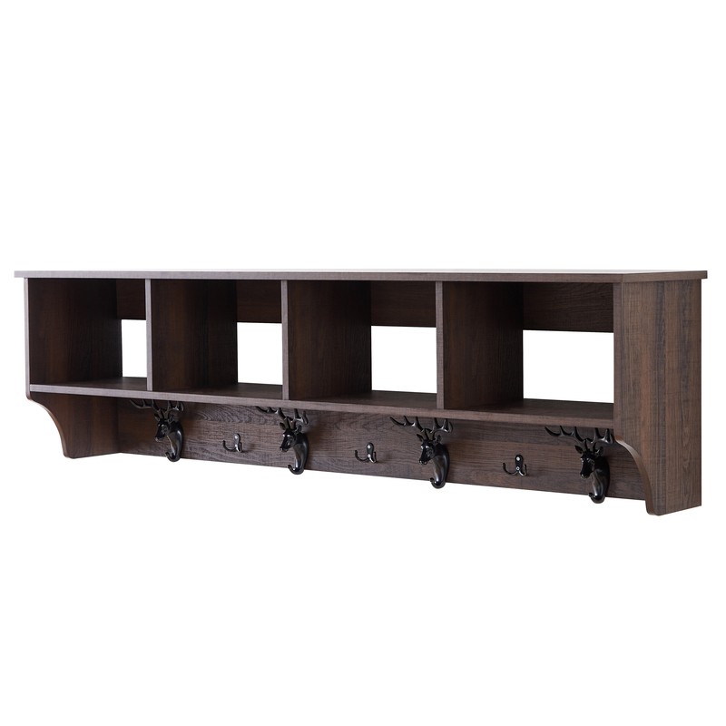 Donny 60'' Wide 7 - Hook Wall Mounted Coat Rack with Storage in Dark Brown