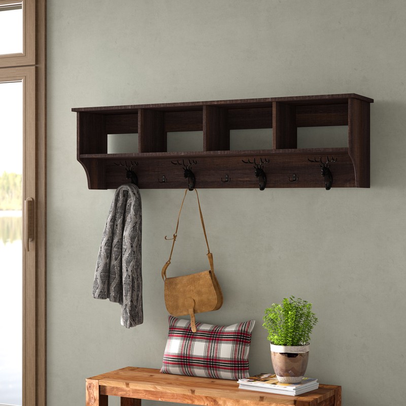 Donny 60'' Wide 7 - Hook Wall Mounted Coat Rack with Storage in Dark Brown
