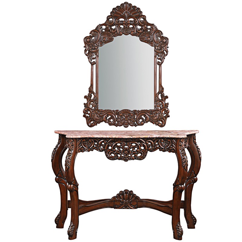 Dordogne 47'' Genuine Marble Console Table and Mirror Set