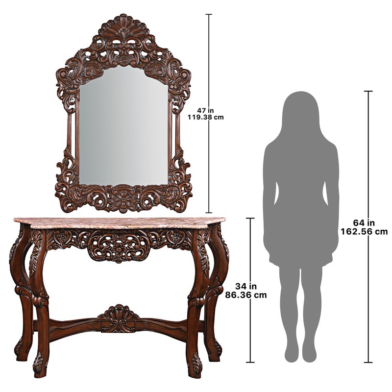 Dordogne 47'' Genuine Marble Console Table and Mirror Set