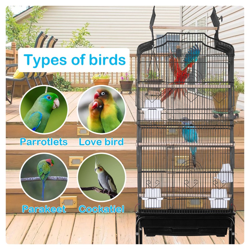 Edelson 64'' Steel Pointed Top Floor Bird Cage with Wheels
