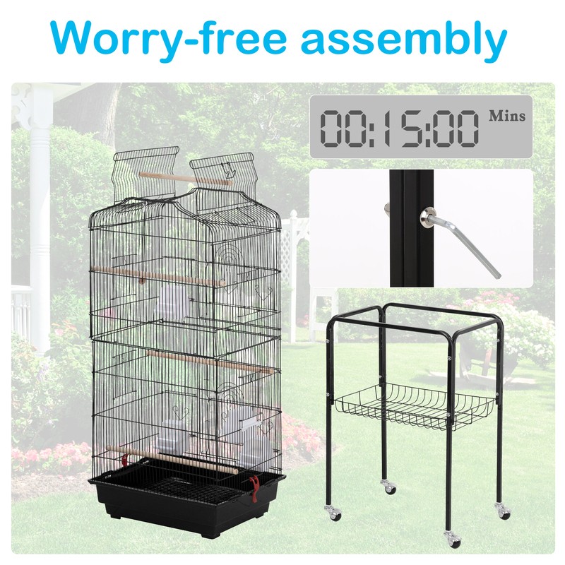Edelson 64'' Steel Pointed Top Floor Bird Cage with Wheels