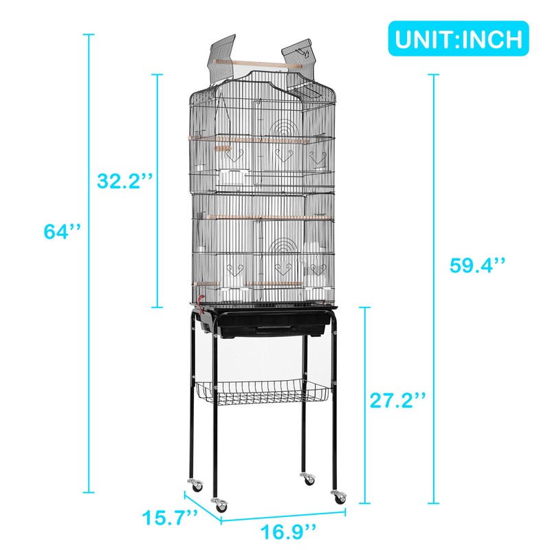 Edelson 64'' Steel Pointed Top Floor Bird Cage with Wheels