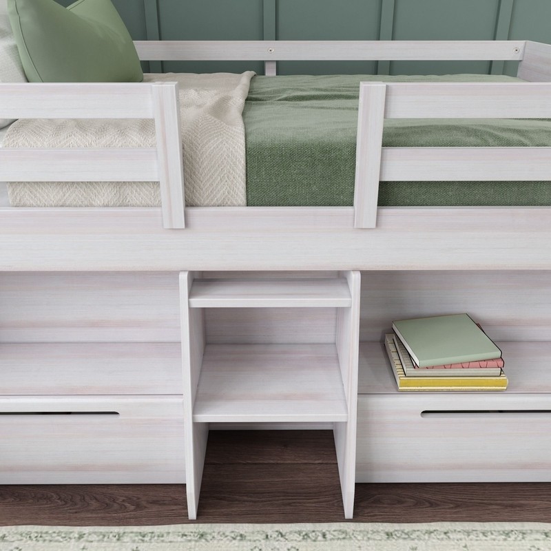 Emmie Twin 2 Drawer Solid Wood Panel Loft Bed with Shelves by Mack & Milo™