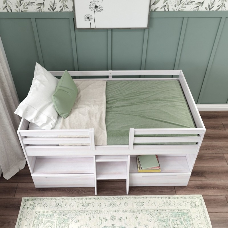 Emmie Twin 2 Drawer Solid Wood Panel Loft Bed with Shelves by Mack & Milo™