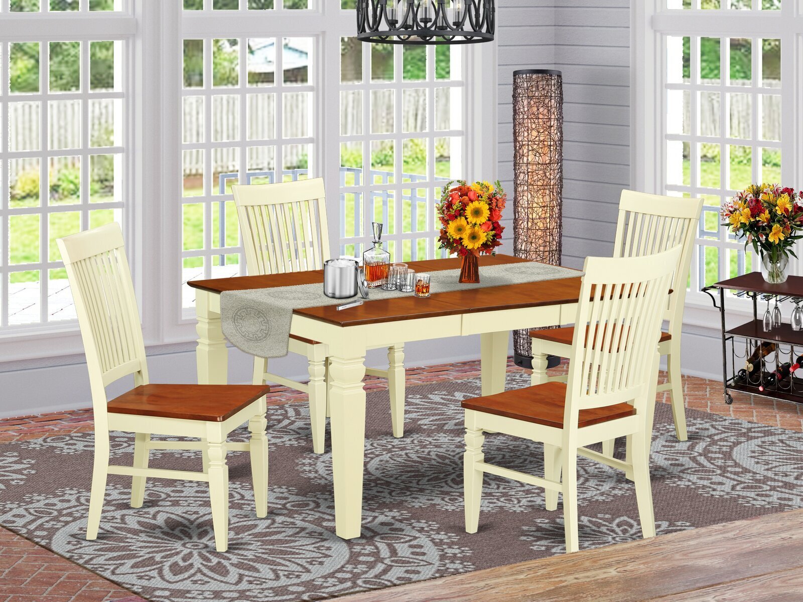 Extendable Solid Cherry Wood Dining Table and Chairs