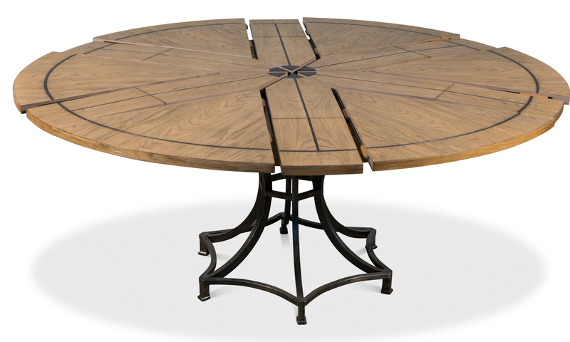 Extendable Solid Oak Iron Pedestal Dining Table