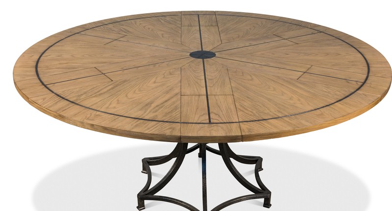 Extendable Solid Oak Iron Pedestal Dining Table