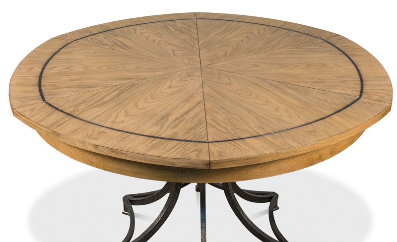 Extendable Solid Oak Iron Pedestal Dining Table
