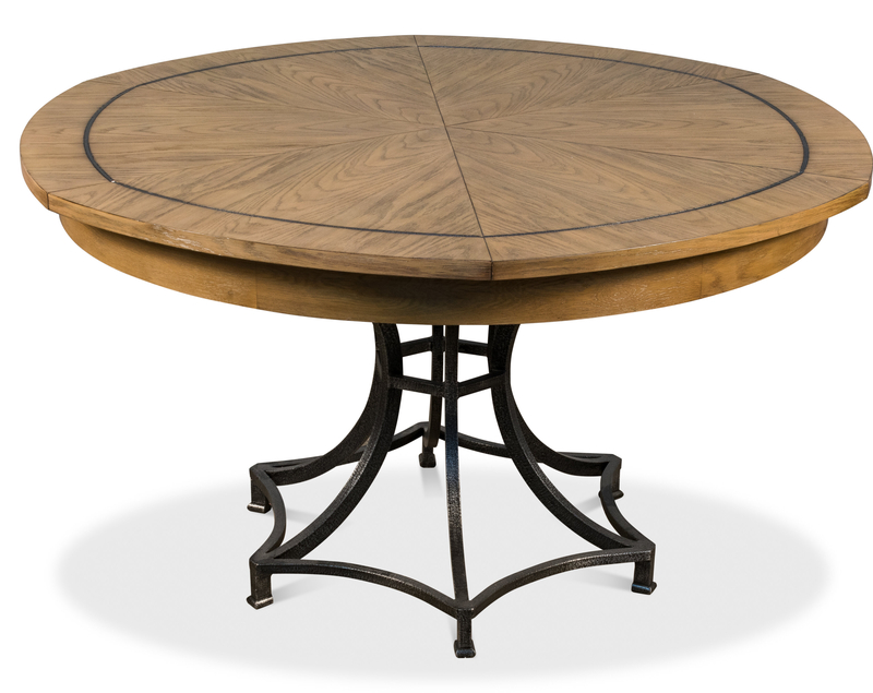 Extendable Solid Oak Iron Pedestal Dining Table