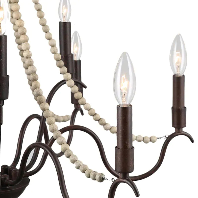 Falbo 9 - Light Candle Style Classic Chandelier with Wood Accents