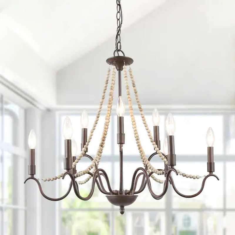Falbo 9 - Light Candle Style Classic Chandelier with Wood Accents