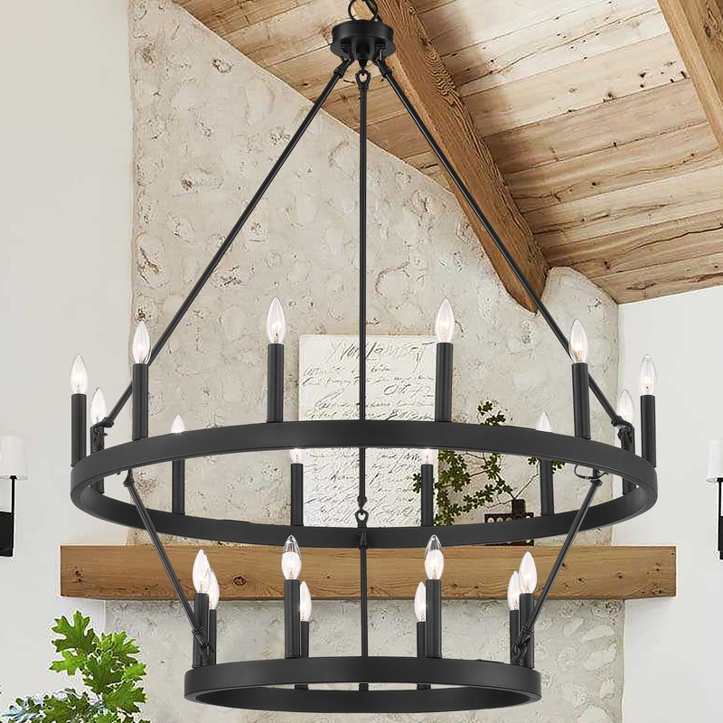 Finchley 20 - Light Candle Style Wagon Wheel Chandelier