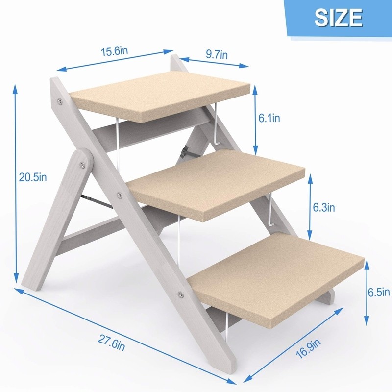 Foldable Dog Stairs, Non-Slip Wooden Dog Ramp, Portable 3 Step Pet Steps For Couch, High Beds And Cars, Suitable For Small To Large Dogs And Cats, Up To 150Lb