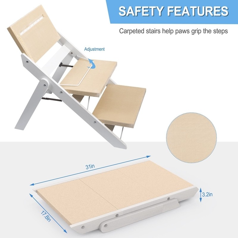 Foldable Dog Stairs, Non-Slip Wooden Dog Ramp, Portable 3 Step Pet Steps For Couch, High Beds And Cars, Suitable For Small To Large Dogs And Cats, Up To 150Lb