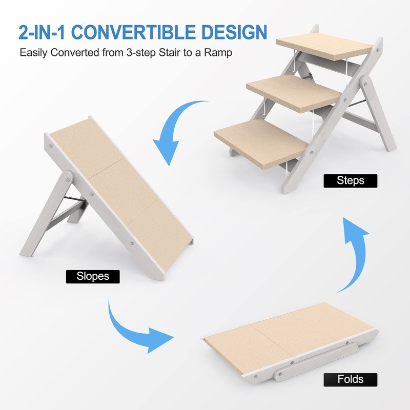 Foldable Dog Stairs, Non-Slip Wooden Dog Ramp, Portable 3 Step Pet Steps For Couch, High Beds And Cars, Suitable For Small To Large Dogs And Cats, Up To 150Lb