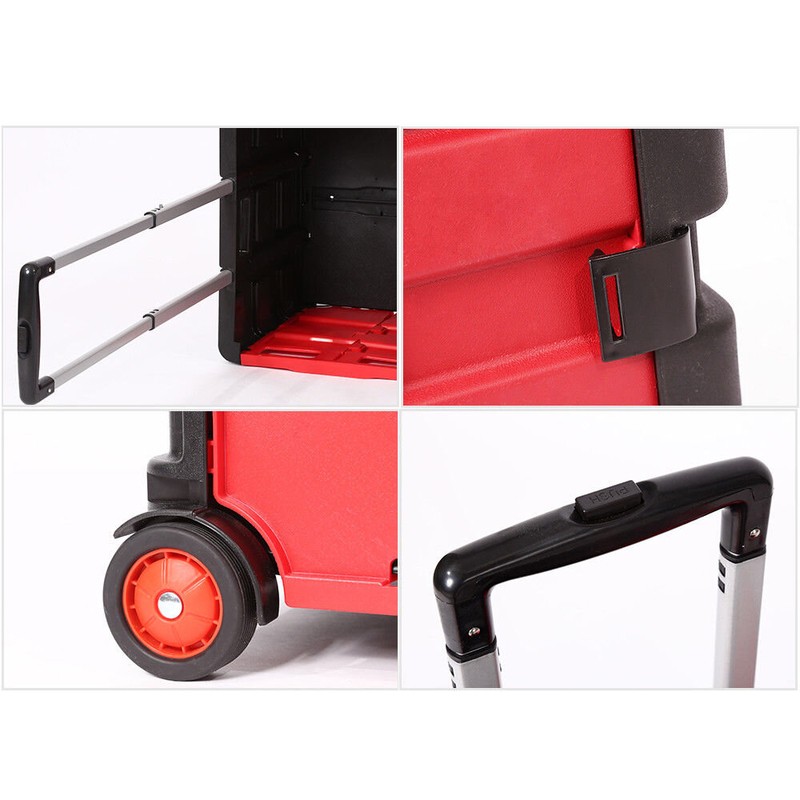 Folding Utility Cart 80Lbs Capacity Hand Cart Grocery Cart With Wheels Mobile Collapsible Rolling Crate For Shopping Luggage Tools Office Daily Use,Red/Large