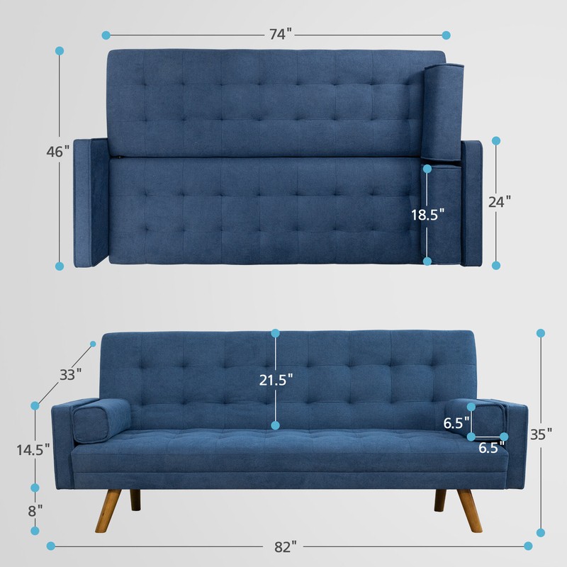 Francesca 82'' Linen Square Arm Sleeper