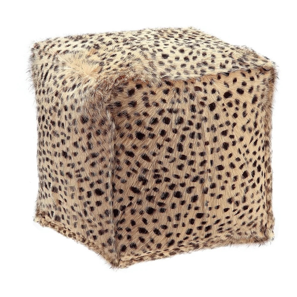 Furry Cheetah Print Ottoman Pouf