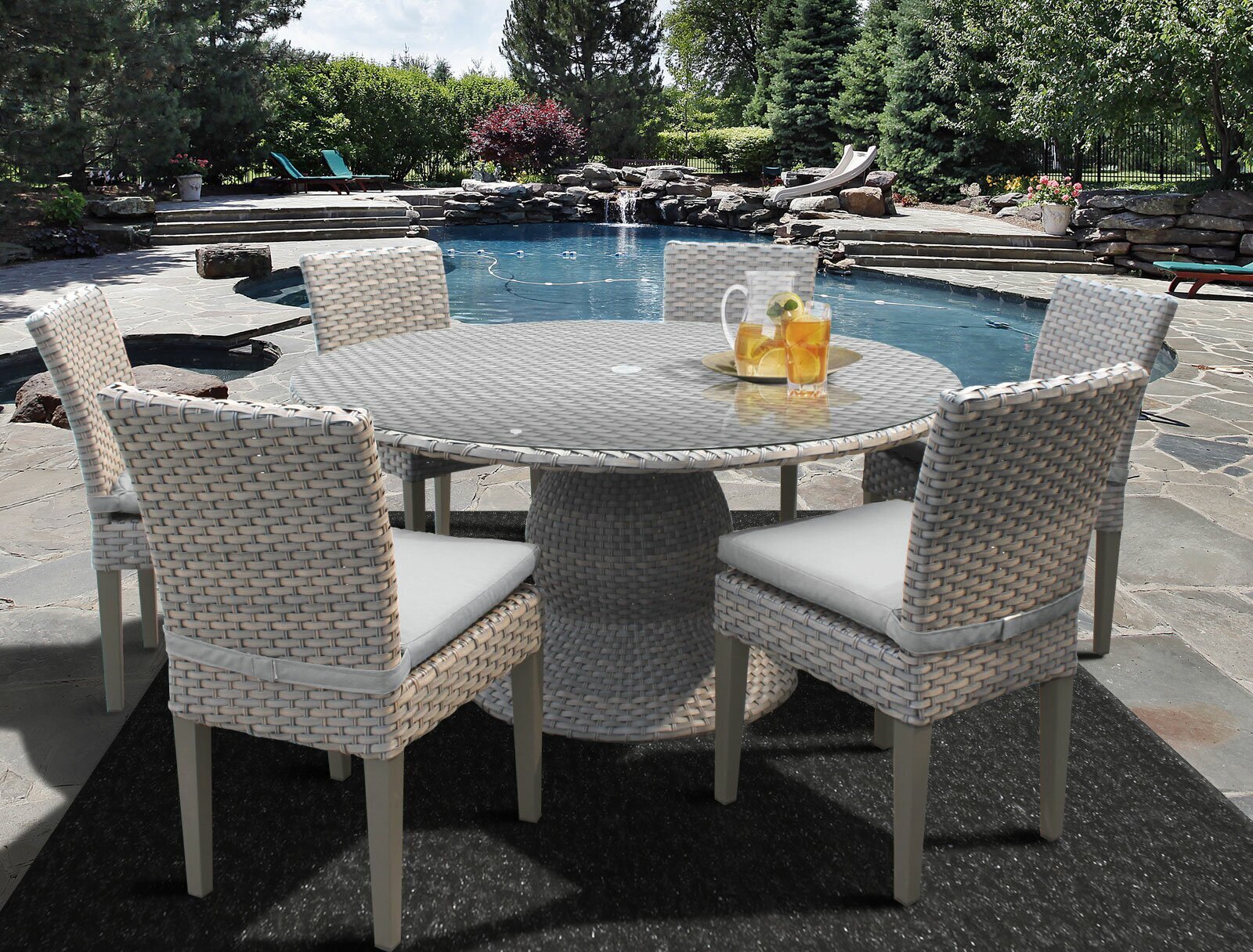 Glass Top Large Round Patio Table and Chairs