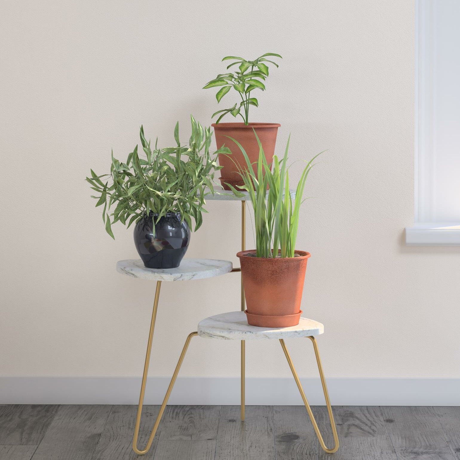 Gold and Marble Indoor Tiered Plant Stand 