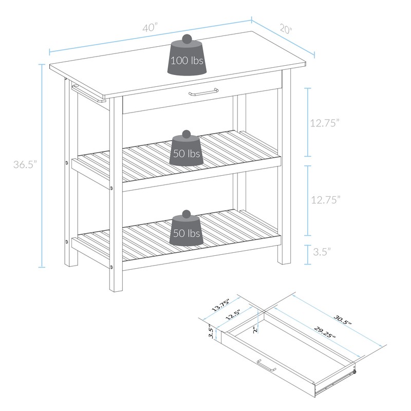Herriott 40'' Wide Prep Table with Solid Wood Top