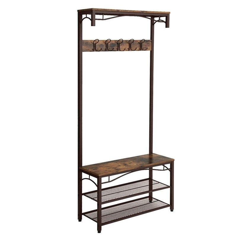 Hervey 31.5'' Wide Freestanding Coat Rack with Storage in Brown/Black