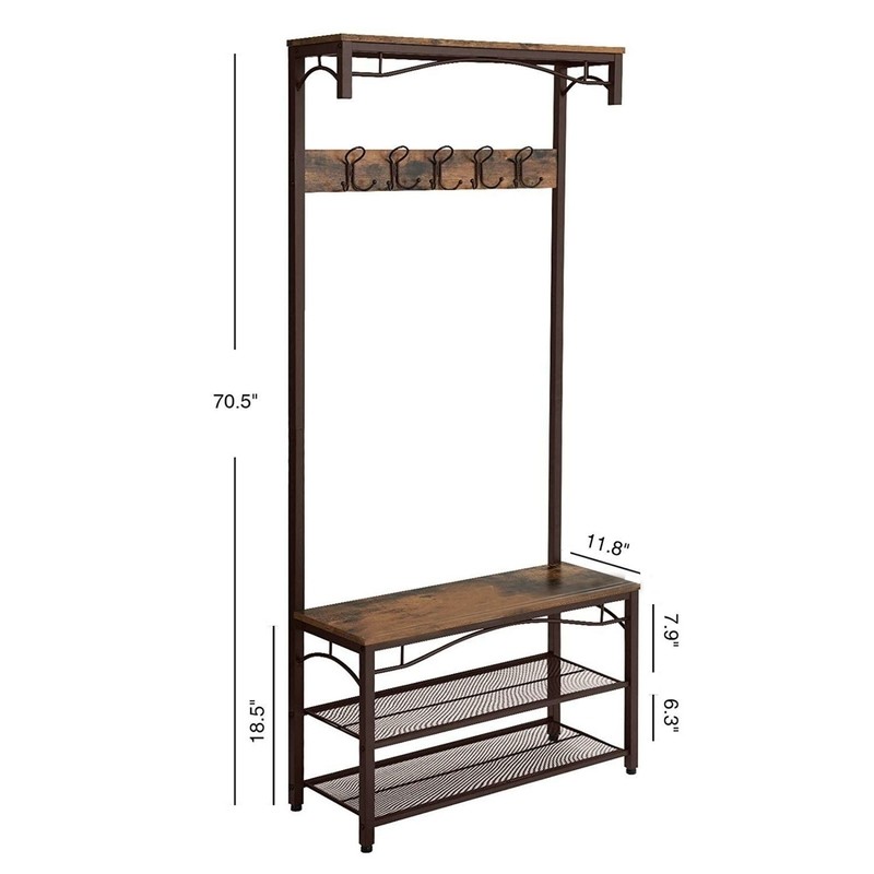 Hervey 31.5'' Wide Freestanding Coat Rack with Storage in Brown/Black