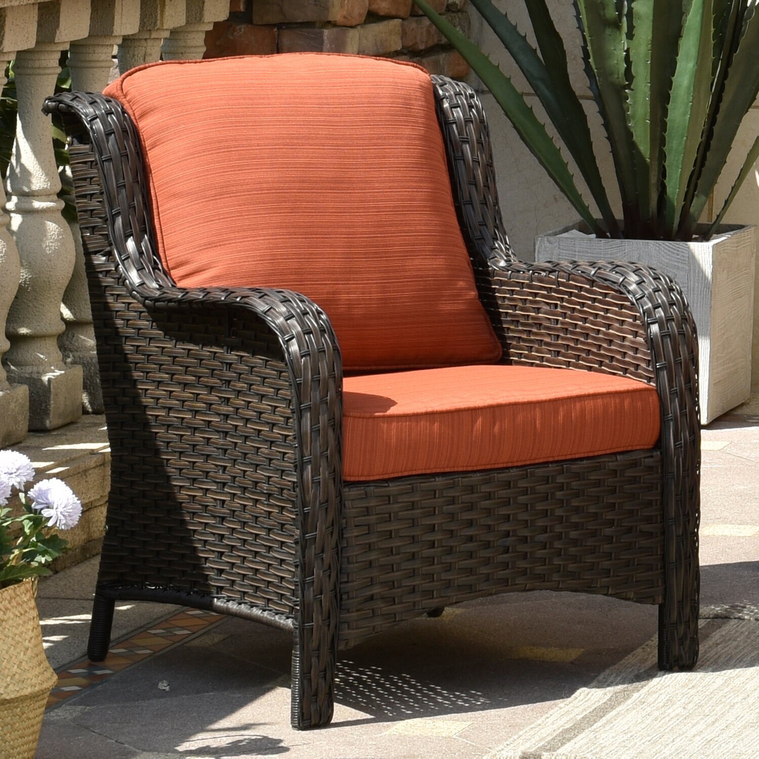High Back Outdoor Chairs With Orange Cushions