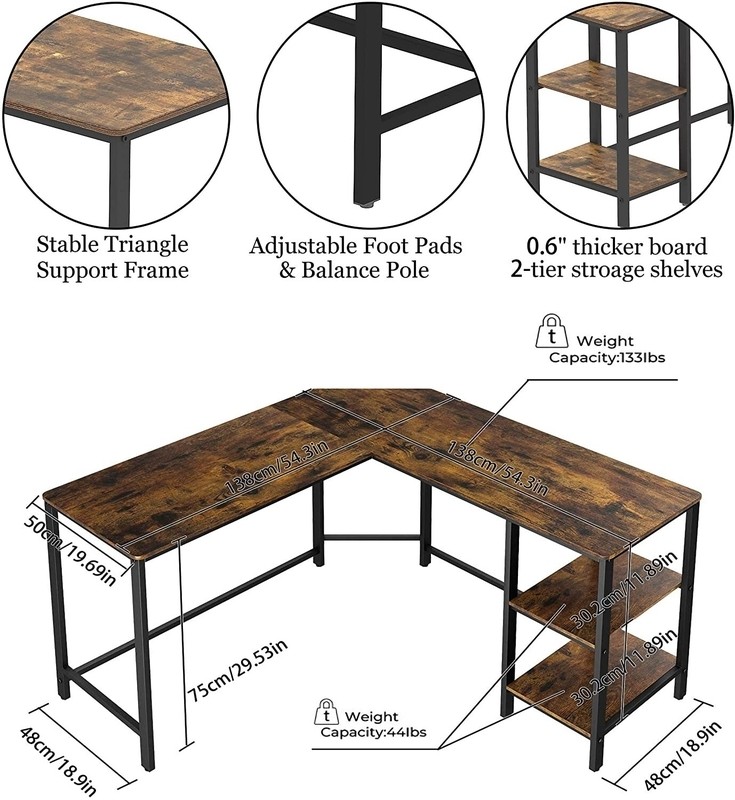 Home Office Laptop Study Workstation L-Shape Desk