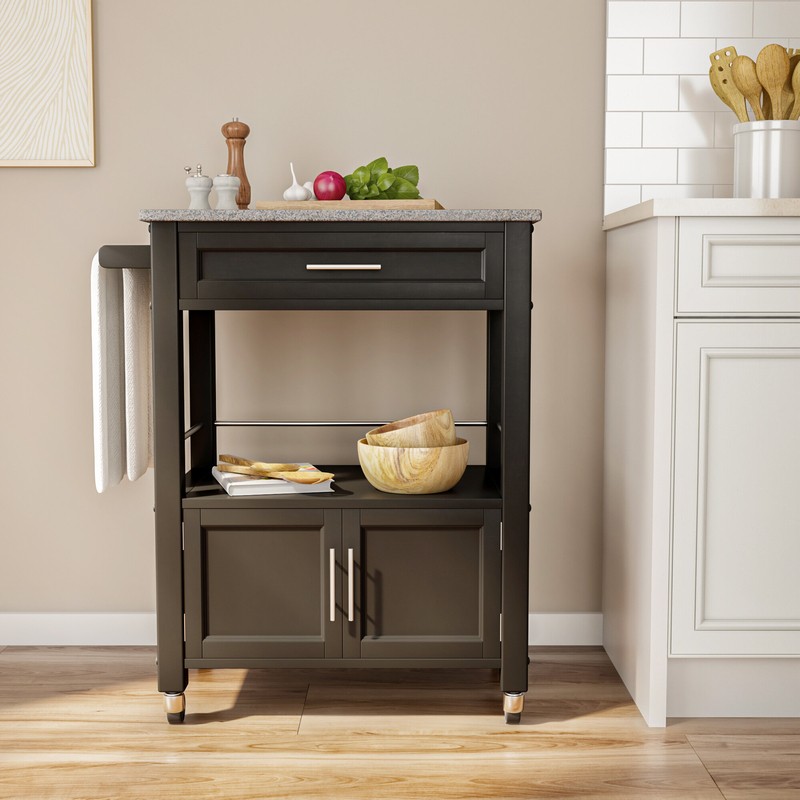 Houchin 30'' Wide Rolling Kitchen Cart with Granite Top