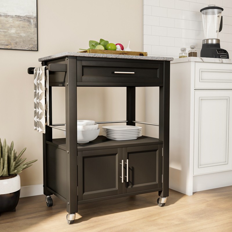 Houchin 30'' Wide Rolling Kitchen Cart with Granite Top
