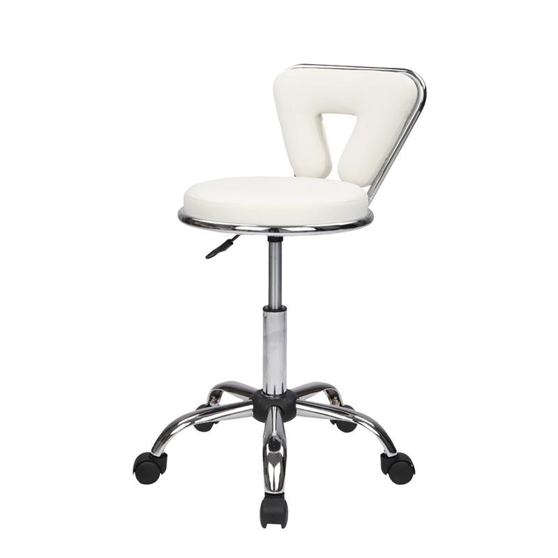 Rolling Stool Backless Chair Ergonomic Adjustable Height Beige Vinyl Padded Seat 