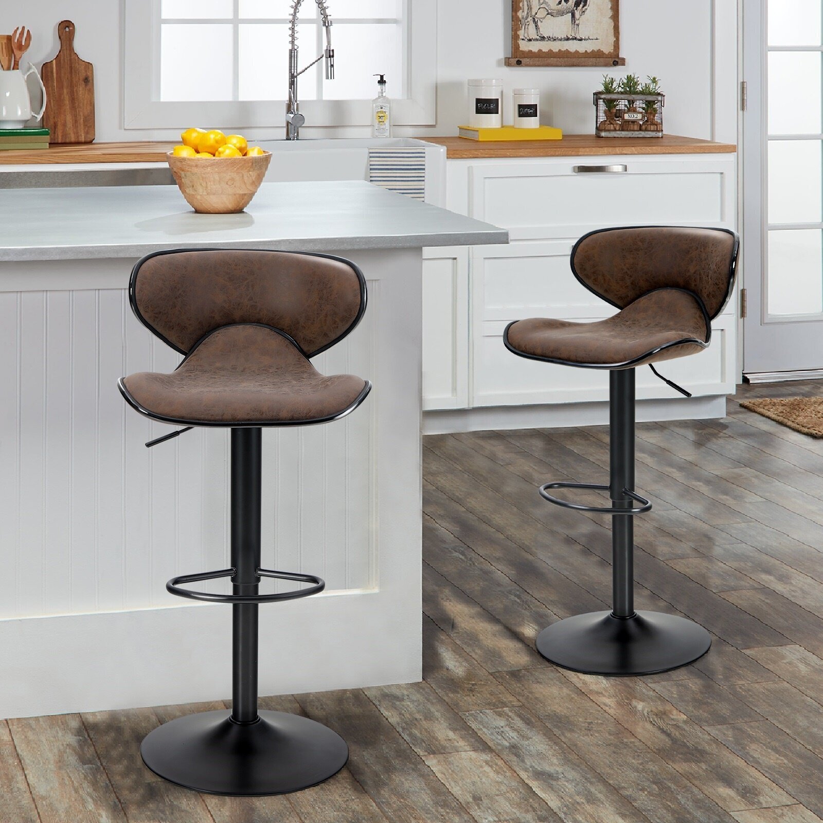 Industrial Swivel Bar Stools With Backs 