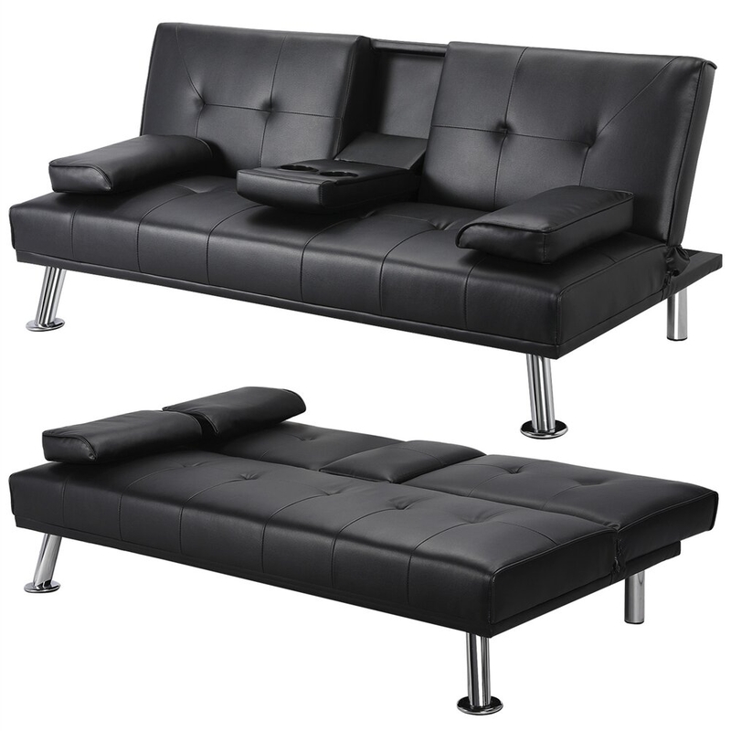 Janni Twin 66'' Wide Faux Leather Biscuit Back Convertible Sofa