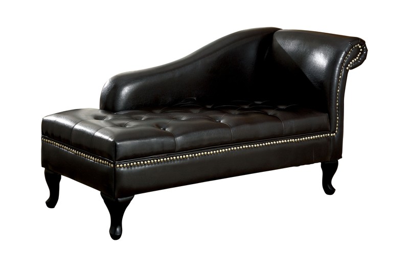 Jolie Tufted Faux Leather Right Recessed Arms Chaise Lounge with Storage