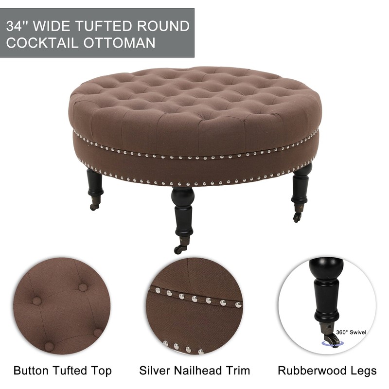 Jordin 34'' Wide Tufted Round Cocktail Ottoman
