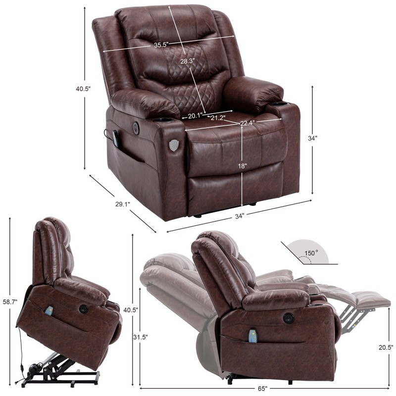 Kanajah 35.5'' Wide Faux Leather Power Lift Assist Recliner with Massager