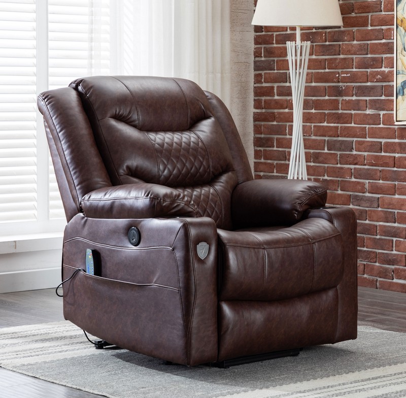 Kanajah 35.5'' Wide Faux Leather Power Lift Assist Recliner with Massager