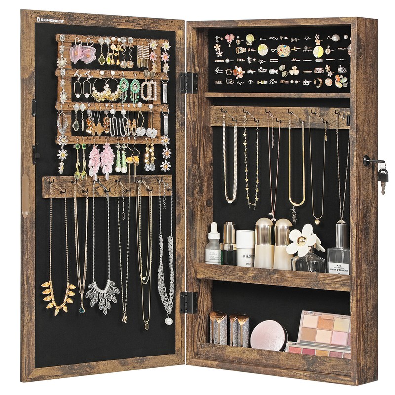 Karmakar 14.6'' Wide Wall Mounted Jewelry Armoire with Mirror