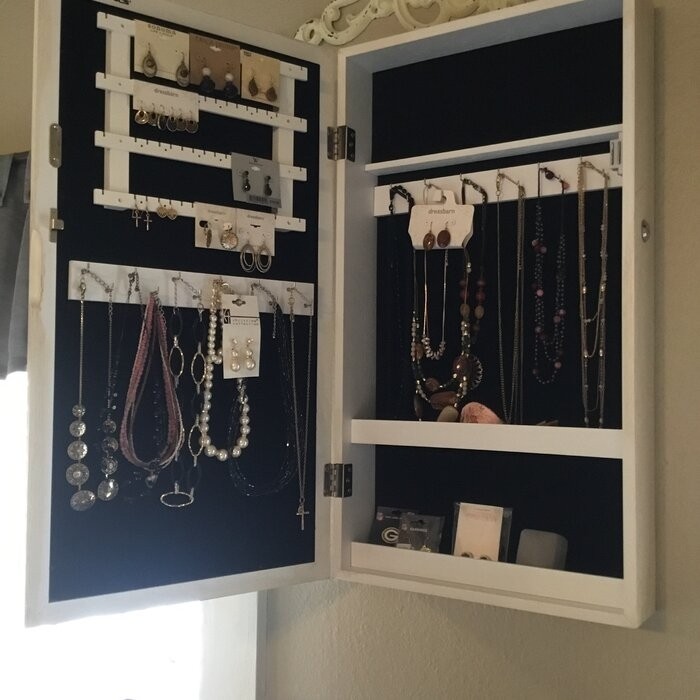 Karmakar 14.6'' Wide Wall Mounted Jewelry Armoire with Mirror