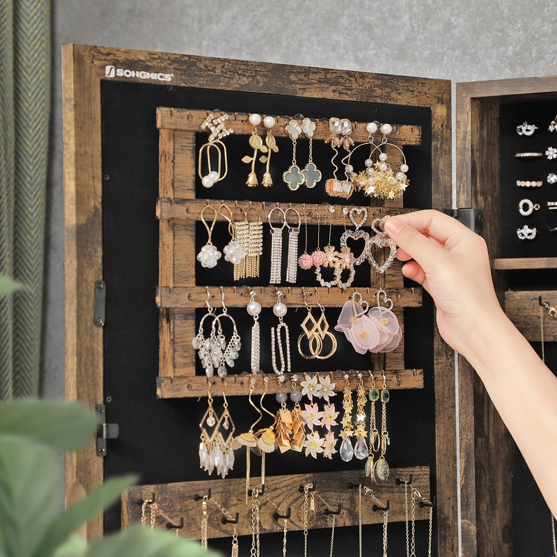 Karmakar 14.6'' Wide Wall Mounted Jewelry Armoire with Mirror