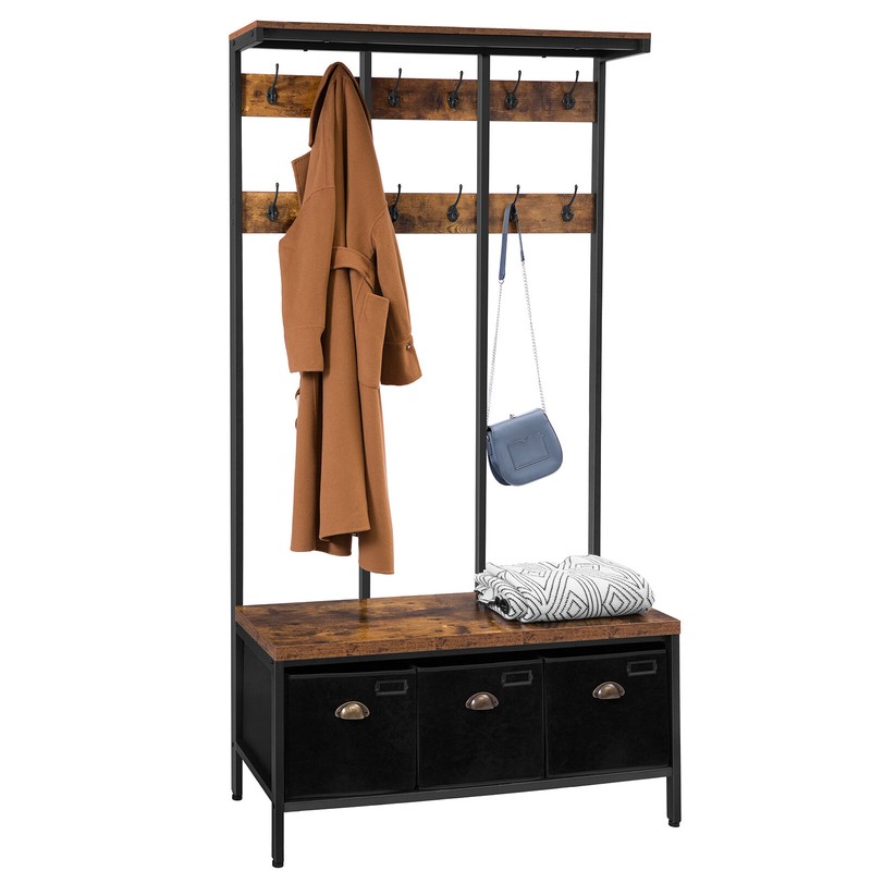 Keatan 39.4'' Wide Iron Hall Tree with Bench and Shoe Storage