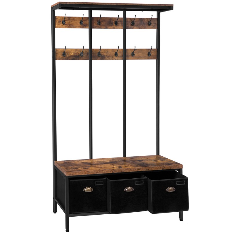 Keatan 39.4'' Wide Iron Hall Tree with Bench and Shoe Storage