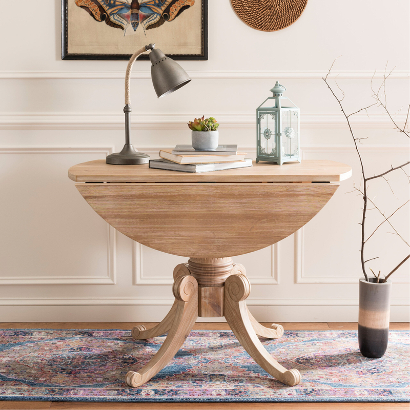 Kerwin Drop Leaf Pine Solid Wood Pedestal Dining Table